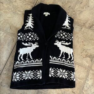 Coldwater creek Black & White Moose Knit Vest